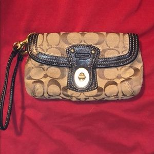 Coach Brown & Bronze Buckle Wristlet